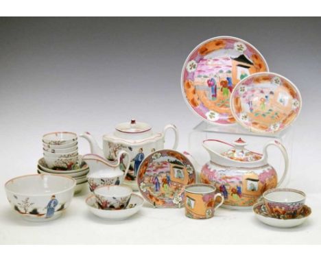 Quantity of late 18th/early 19th Century English porcelain tea-wares, possibly New Hall and others, painted with Chinese scen