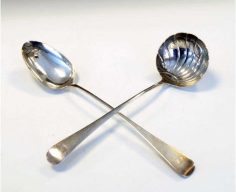 George III silver ladle, London 1809, and a silver basting spoon, London 1812, 220g gross approx