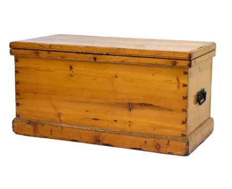 Pitch pine sea chest or trunk, 92cm x 46cm x 47cm high