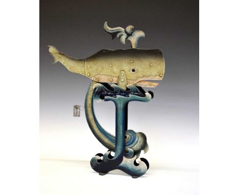 Tinplate folk art rocking whale, 34cm x 49cm high