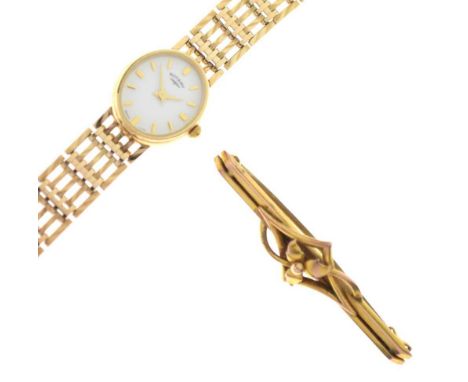 Lady's Rotary 9ct gold dress watch, on a 9ct gold bracelet stamped '375', with case and outer box, together with a yellow met