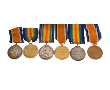 Three First World War medal pairs awarded to; Private E.J. Eley of the Duke of Cornwall's Light Infantry (27538 PTE. E.J. ELE