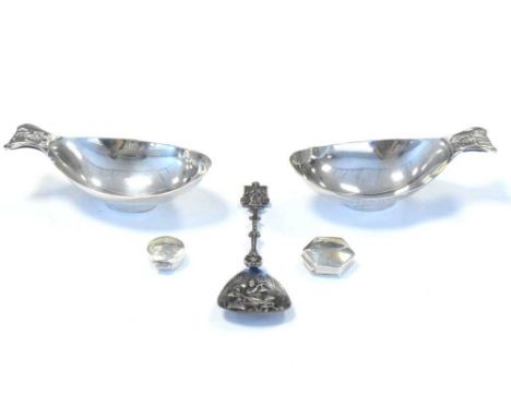 Continental silver including pair of Finnish dishes, Dutch spoon and two patch boxes, etc