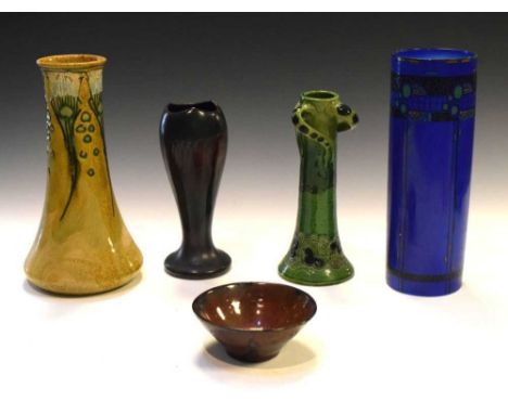 Five pieces of Art Nouveau and other art pottery, including; Royal Doulton, etc, 25cm high 