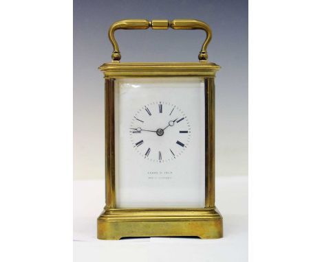 Le Roy &amp; Fils - Late 19th Century French brass-cased two train carriage clock signed white Roman dial, two-train movement