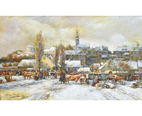 Karl Stuhlmüller (1858 München – 1930 Etzenhausen), Marktszene vor Dachau Signiert unten rechts „K. Stuhlmüller München“. Kra