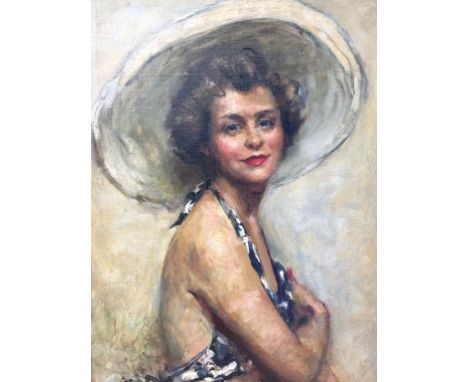 Mary Macleod (1866-1957), oil on canvas, signed, monogrammed, MM, half length portrait of a lady wearing a wide brimmed hat (