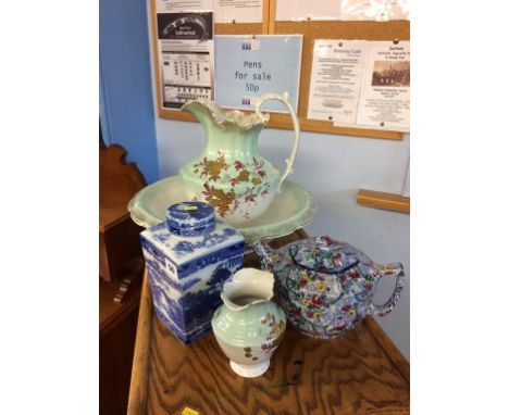 A Ringtons Chintz teapot, tea caddy and wash bowl etc.