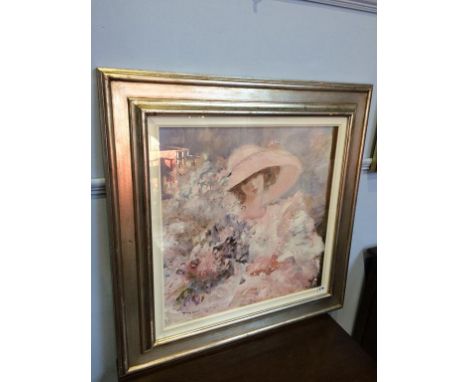 Frederica G. Ravizza (Italy b. 1947), oil on board, signed, dated ** 83,  'Portrait of a Venetian Woman', 59 x 59cm