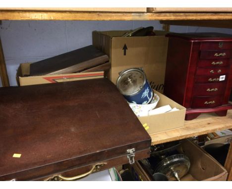 A shelf of assorted, to include a jewellery box etc.