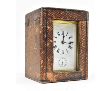 A French&nbsp;early 20th century brass carriage clock presented in the original diced calf leather case. The clock marked SFR