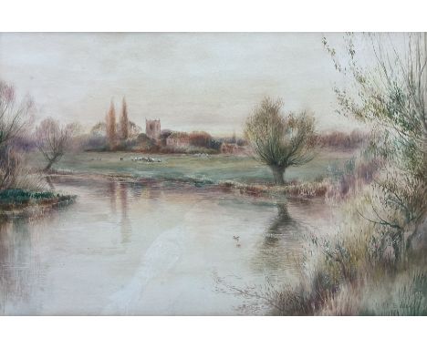 Charles Henry Clifford Baldwyn (British 1859-1943): River Landscape with Church, watercolour signed 30cm x 45cm Notes: Baldwy