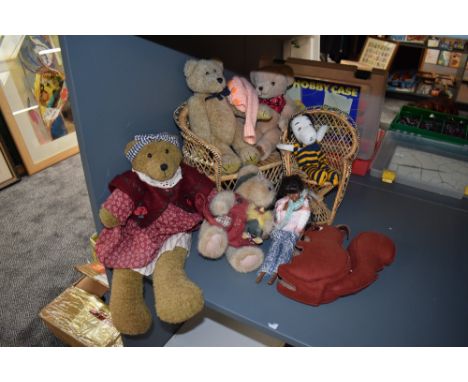 A Mattel Inc 1966 Sindy Doll along with modern Teddy Bears and Wicker Chairs