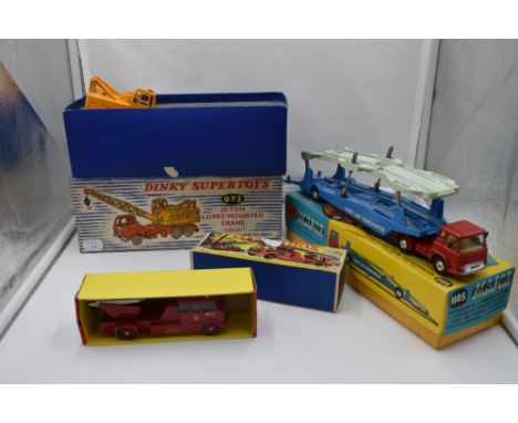 A Corgi diecast, Carrimore Car Transporter, in original box 1105, a Dinky Supertoys diecast, 20 Ton Lorry Mounted Crane Coles