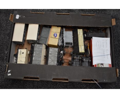 A box of 0 scale Slater’s and similar items of rolling stock, one boxed