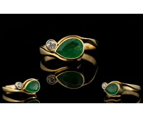 Antique Period 18ct Gold Snake Eye Emerald And Diamond Dress Ring The whole of attractive form, the natural emeralds of good 