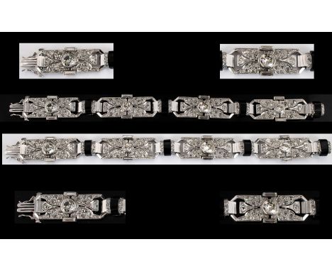 Art Deco Period Superb Quality Platinum Diamond Set Bracelet of stunning appearance. Each of the four sections set with large