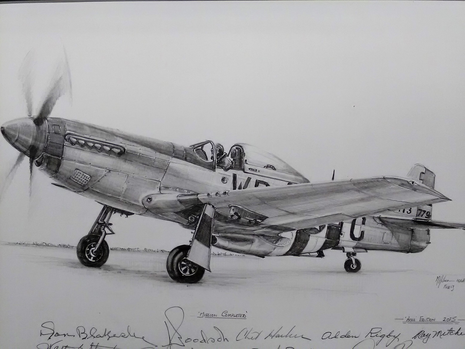 Mission Completed hand drawn Mustang aircraft drawing by Matt Holness ...