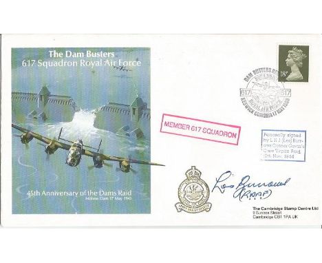 The Dam Busters, No.617 Squadron, Royal Air Force. 45th Anniversary of the Dams raid. Cover design shows a Lancaster departin