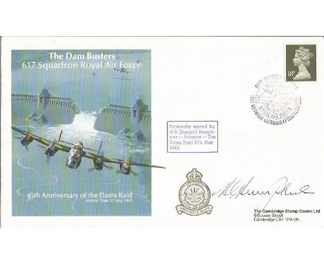 The Dam Busters, No.617 Squadron, Royal Air Force. 45th Anniversary of the Dams raid. Cover design shows a Lancaster departin
