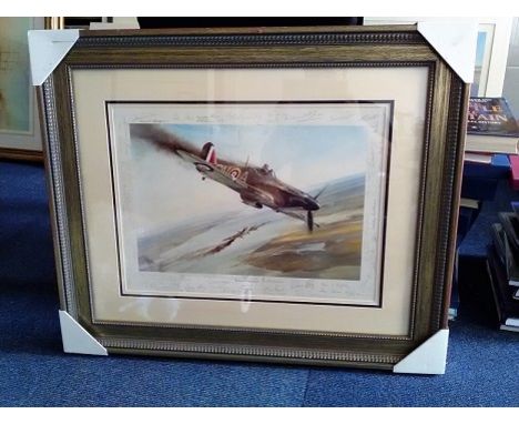 50+ WW2 pilots signed Battle of Britain VC Print by Robert Taylor. The print depicts Flight Lieutenant James Nicholson in his