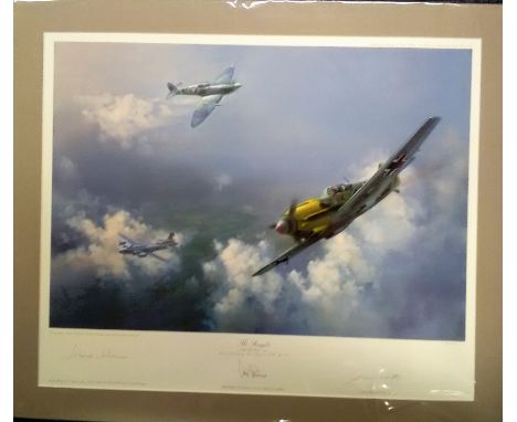 The Straggler by Frank Wootton Print. Signed by the artist along with two of most highly distinguished pilots of World War Tw