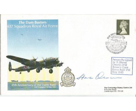 The Dam Busters, No.617 Squadron, Royal Air Force. 45th Anniversary of the Dams raid. Cover design shows a Lancaster on take-