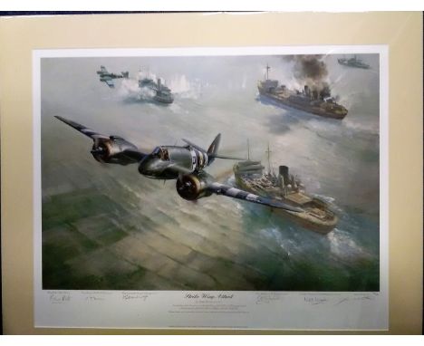 Strike Wing Attack print by Frank Wootton. The print is signed by the artist Frank Wootton along with the distinguished pilot