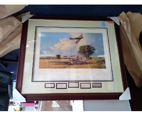 64 WW2 pilots Winston Churchill and War Cabinet matted autographs below a stunning Robert Taylor Print fight for the Sky. The