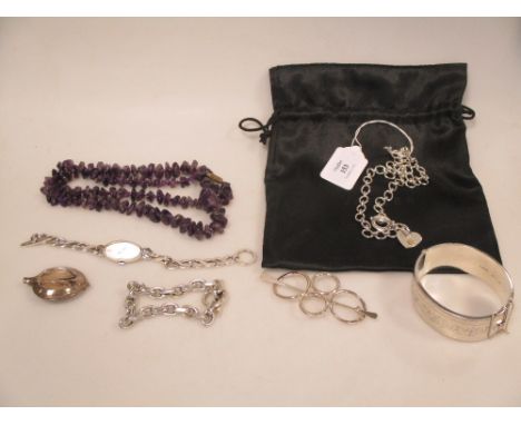 A Links of London silver necklace set with a heart shaped charm, 40cm long, together with a silver bracelet, a wristwatch wit