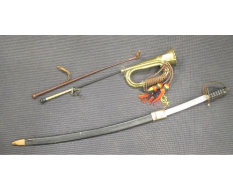 A sword, together with two riding crops and a bugle (4)  
