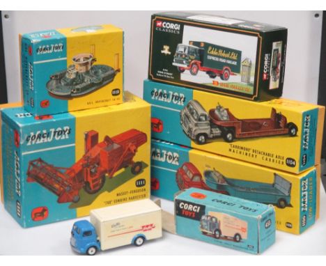 A collection of Corgi toy vehicles, to include a Massey Ferguson combine harvester No. 1111 , an H.D.L. hovercraft No. 1119, 