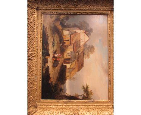 D M McKenzie (British, 19th Century), Cottages, signed lower left "D M McKenzie 1846", oil on canvas, 70 x 90cm  Lined.
