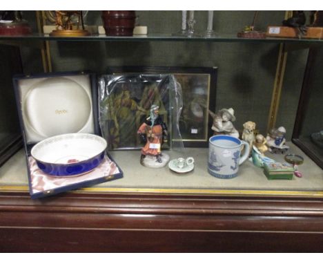 Worcester, Royal Doulton and Copenhagen porcelain figurines, and a Spode Rugby commemorative bowl  