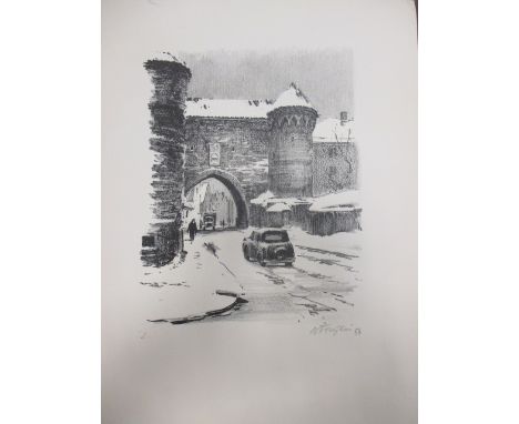 Vladimir Bogatkin (Russian, 1922-1971), A pair of lithographs, of the city of Tallinn, Estonia, 1953, signed in Cyrillic and 