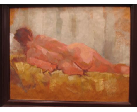 Muriel Wragg, (British, b.1914), Nude Study, signed lower righ 'M Wragg', oil on paper laid on to board, 29 x 37cm  