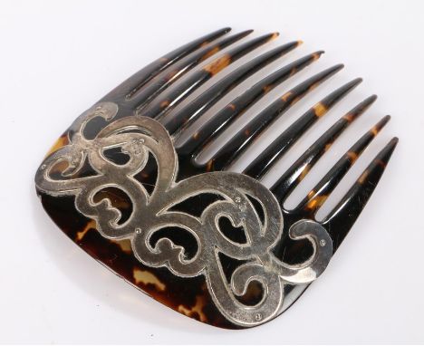 Silver mounted faux tortoiseshell hair comb