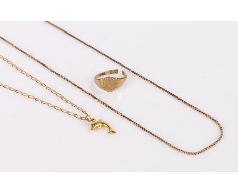 9 carat gold necklace, ring and bracelet (all cut/broken) 2.8g