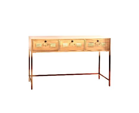 CONSOLE TABLE, 77cm high, 126cm wide, 37cm deep, industrial style, fitted with three drawers. 