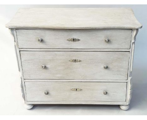 COMMODE, 19th century French Napoleon III, traditionally grey painted with three long drawers, 101cm W x 82cm H x 50cm D. 