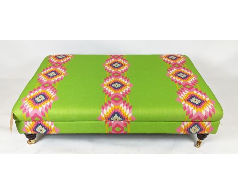 HEARTH STOOL, 85cm W x 130cm L x 35cm H, in Andrew Martin Aztec style fabric. 