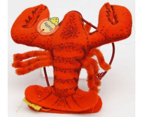 Hummer "Crabby", Steiff. Filz, Drahtbeine mit Mohair. Mit Knopf, Fahne und Schild. Nahezu unbespielt. 50er/60er Jahre. L. 10 