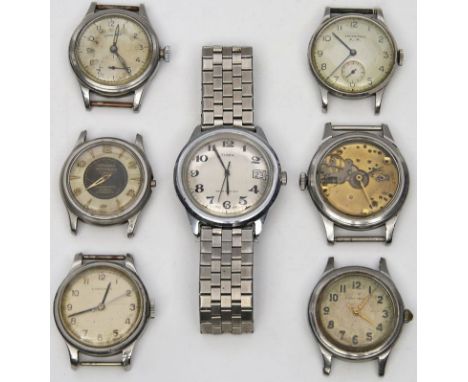 6 div. Armbanduhren, Longines. Handaufzug, Funktionen nicht geprüft. Beigegeben: Armbanduhr "TIMEX", D. 37 mm mit Flexband.