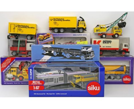 11 Modellautos "Nutzfahrzeuge", Siku, Gama, Märklin, verschiedene Maßstäbe. Verschiedene Hersteller und Ausführungen, inkl. 2
