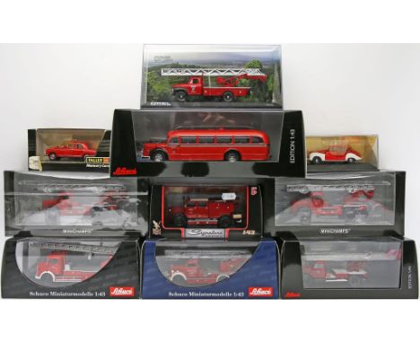 10 Modellautos "Feuerwehr", 1:43. Darunter Minichamps, Schuco, Faller Signature Series. Verschiedene Hersteller und Ausführun