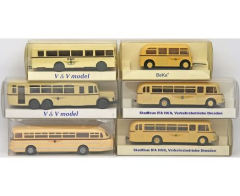 5 Modellautos und 1 Anhänger "Verkehrsbetriebe Dresden", V&V, Beka, S.e.s., 1:87. Verschiedene Hersteller und Ausführungen. J