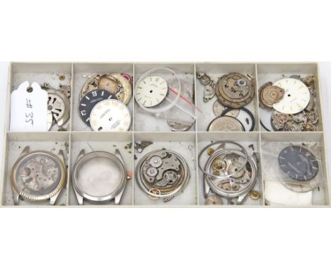 Konvolut Ersatzteile ROLEX. Gehäuse, Boden und Zifferblätter. Aus dem Nachlass eines Uhrmachers.