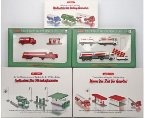 5 Sets "Tanklastwagen", Wiking, 1:87. Darunter Edition Historica Nr. 17 und Nr. 19: "Tankwagen im deutschen Alltag", "Volltan