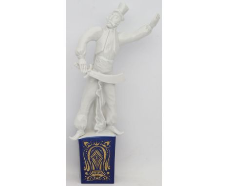 Strang, Peter (1936 Dresden 2022) "Sindbad der Seefahrer", nach den Erzählungen aus 1001 Nacht. Porzellan, weiß, auf blauem S