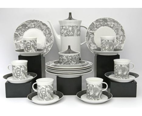 Kaffeeservice für 6 Personen, Rosenthal, 22-teilig. Porzellan. Dekor "Zehlendorf 4041". Bestehend aus: Kaffeekanne, Zuckerdos